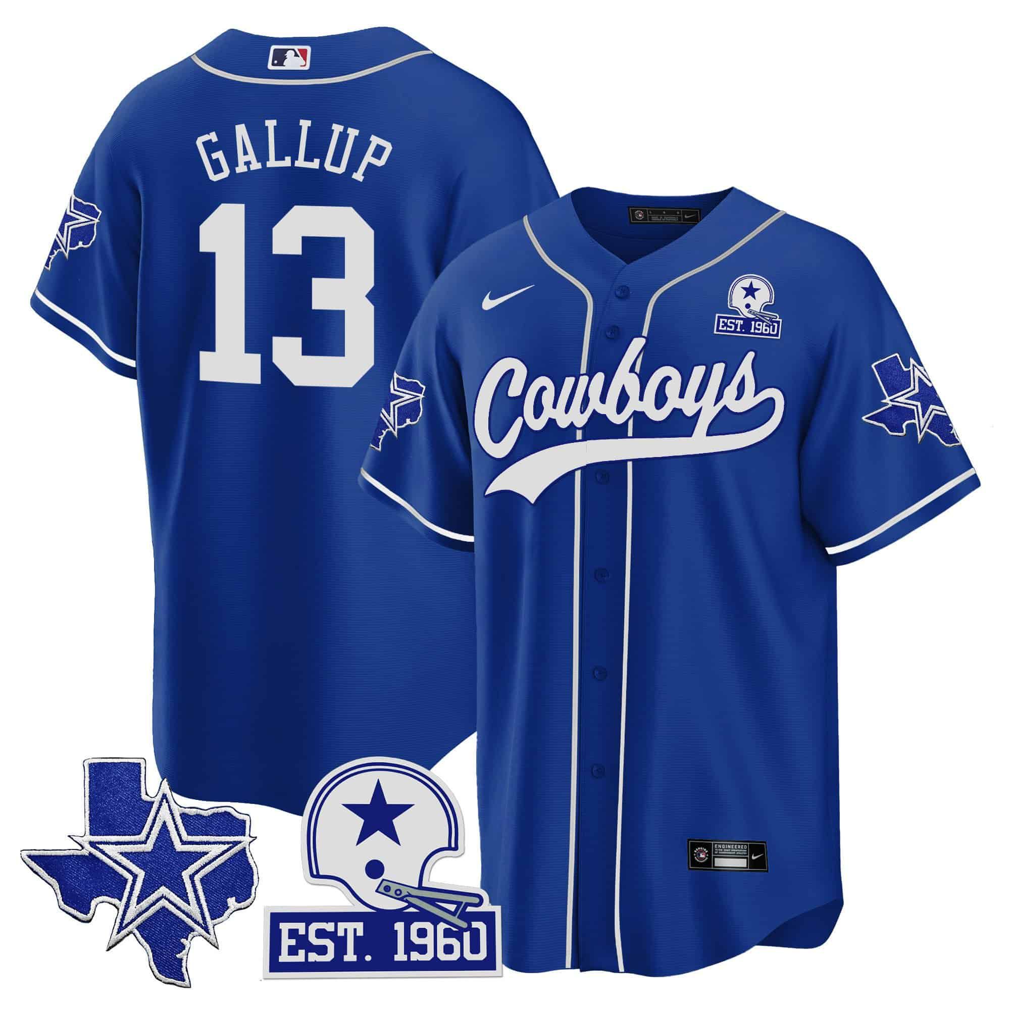 Men Dallas Cowboys #13 Gallup Blue 2024 Nike Patch Baseball NFL Jersey